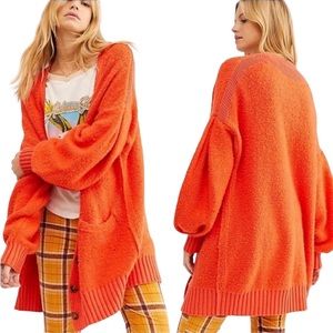 FREE PEOPLE Orange/Coral Snow Drop Wool Blend Cardigan Sweater X-Large OBI043824